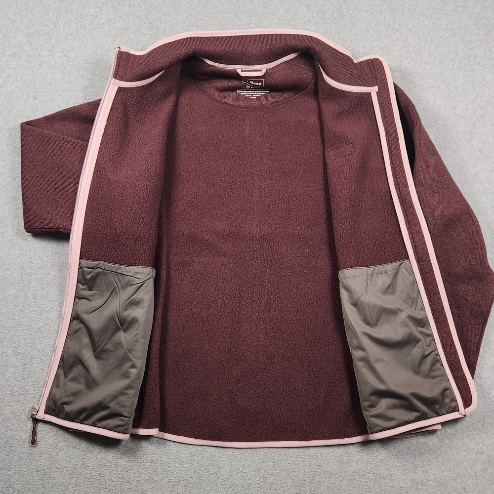 LL Bean Jacket Womens 1X Plus Raisin Brown Sweater Fleece Full Zip Logo - Picture 3 of 11
